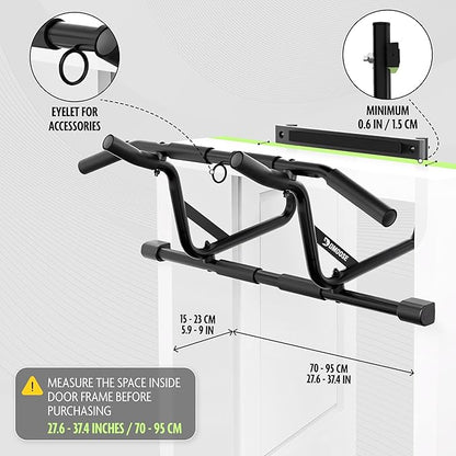 DMoose Fitness Pull Up Bar for Doorway - Upto 250 Lbs Capacity, No Screwing or Slipping, Hanging Pullup & Chin Up Bar for Door Frame - Multi Padded Grips for Strength Training with Installation Guide