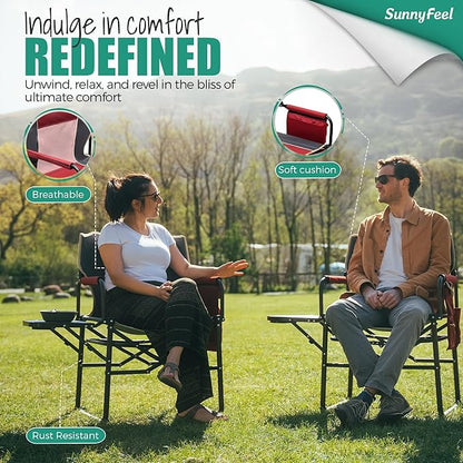 SUNNYFEEL Oversized Camping Directors Chair 2 Pack, Portable Folding Lawn Chairs for Adults Heavy Duty with Side Table,Pocket for Beach, Fishing,Picnic,Concert Outdoor, Foldable Camp Chairs