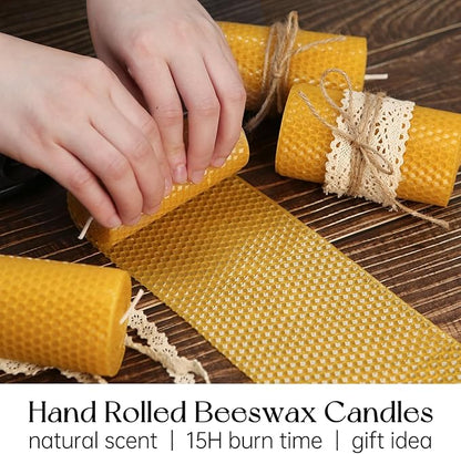 Hand-Rolled Beeswax Candles, 2 Packs, Handcrafted Honeycomb Beeswax Pillar Candles, Natural Bee Farm Gift for Candle Lovers,Home Decor, Air Purify (2x4 in)