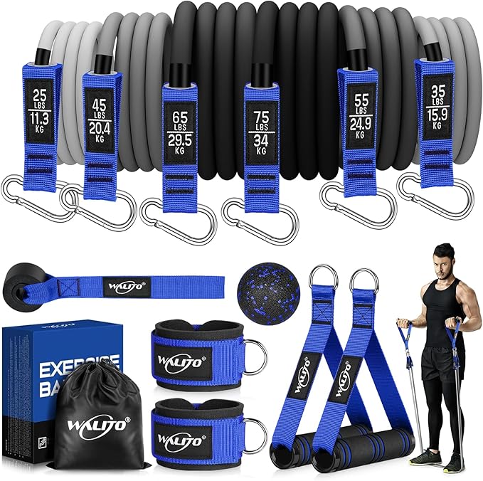 WALITO Resistance Bands Set - Exercise Bands with Handles, Door Anchor, Legs Ankle Straps, for Heavy Resistance Training, Physical Therapy, Muscle Training, Yoga, Home Workouts, Gym Equipment