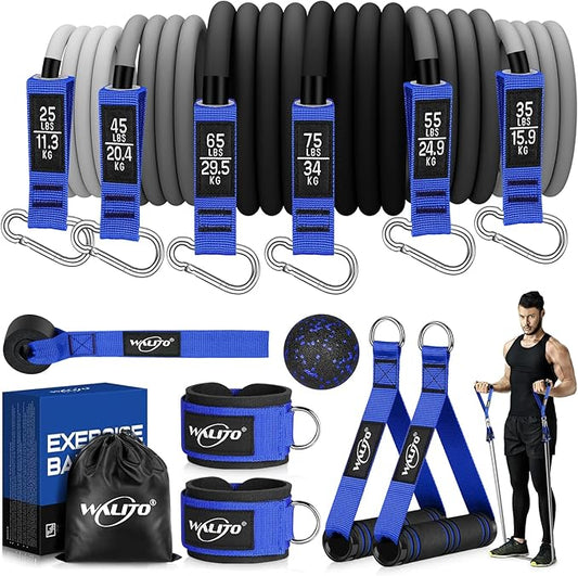WALITO Resistance Bands Set - Exercise Bands with Handles, Door Anchor, Legs Ankle Straps, for Heavy Resistance Training, Physical Therapy, Muscle Training, Yoga, Home Workouts, Gym Equipment