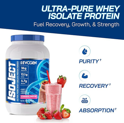 Evogen Isoject - Whey Protein Isolate | Ultra-Pure Whey Protein Powder with Ignitor Enzymes, BCAAs, and EAAs | Enhanced Absorption & Recovery | Strawberry Smoothie | 25 Servings