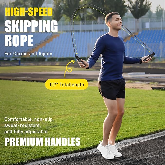 Soccer Training Equipment, Agility Speed Training Set with 20ft Speed Ladder, 12 Cones, 4 Adjustable Hurdles, Jump Rope, Parachute | Ideal for Basketball, Football Practise, for Kids, Youth, Adults