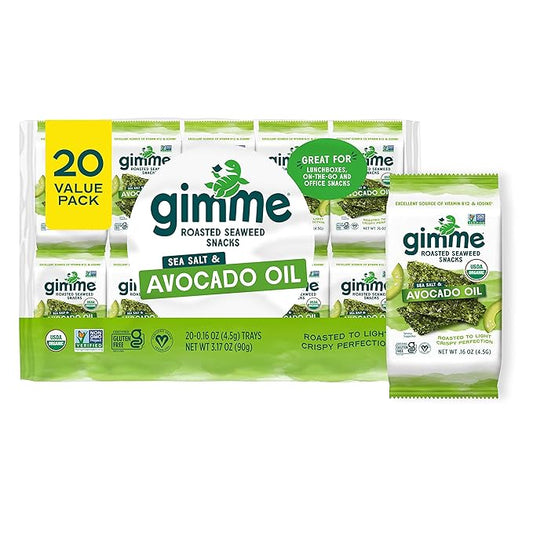 Gimme Seaweed Organic Premium Roasted Seaweed Snacks, Sea Salt & Avocado Oil, 20 Count, Keto