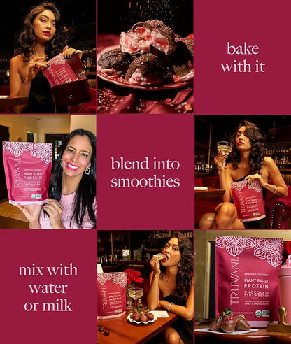 Truvani Vegan Pea Protein Powder | Chocolate Strawberry | 20g Organic Plant Based Protein | 1 Serving | Keto | Gluten & Dairy Free | Low Carb | No Added Sugar