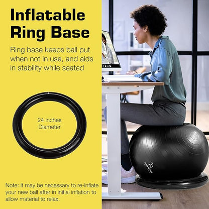 ProBody Pilates Yoga Ball Chair, Exercise Ball Chair with Base or Stand for Home Office Desk Sitting or Workout, 65cm Antiburst Balance & Stability Ball Seat, Large Gym Ball for Back, Abs