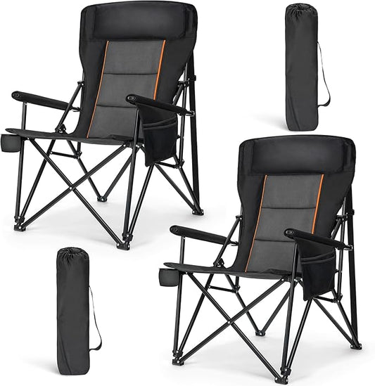 HIGH POINT SPORTS Oversized Folding Camping Chairs for Adults, High Backrest Heavy Duty Lawn Chairs