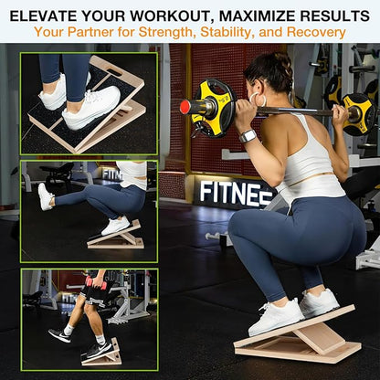TEMI Slant Board for Calf-Stretching - Wooden Incline Wedge Stretcher for Squats, Foot & Ankle Mobility, Portable Fitness Equipment, Balance Block for Heel Stretch