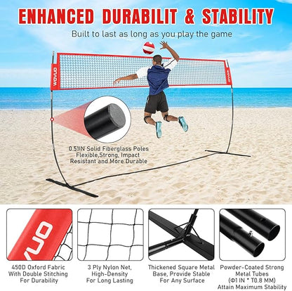12Ft Beach Volleyball Net for Backyard, Portable Net Set, Freestanding Volleyball Training Equipment with Pump, Bag, Sports Game for Outdoor Indoor, Height Adjustable