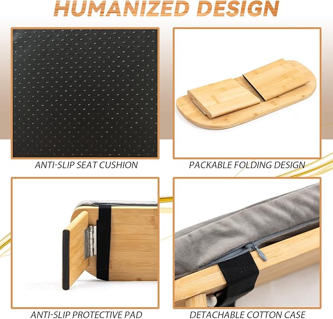 Meditation Bench, Bamboo Meditation Stool, Folding Kneeling Meditation Bench, Seiza Prayer Bench, Prayer Bench with Meditation Cushion, Kneeling Stool (Grey & Big)