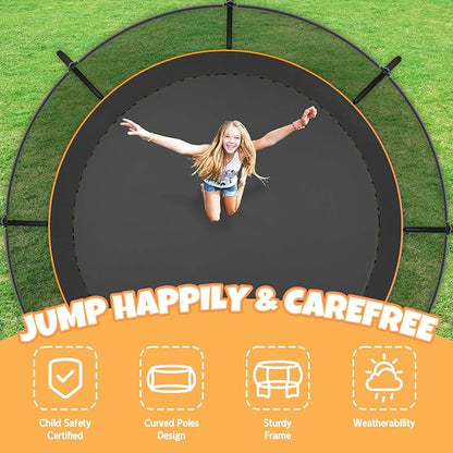 Trampoline 8FT 10FT 12FT 14FT 16FT, Outdoor Trampolines for Kids and Adults, Recreational Trampoline with Enclosure Net & Ladder, Round Trampoline ASTM Approved, 400/450LBS Weight Capacity