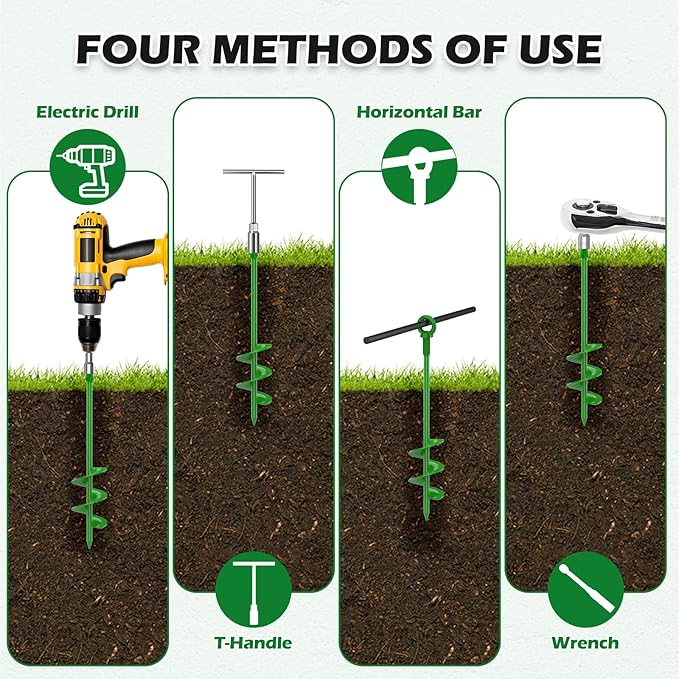 4 Pcs 18" Fully Welded Ground Anchors Shed Anchors Kit with 1/8" Galvanized Cable & Turnbuckles & Carabiners, Heavy Duty Earth Anchors for Sheds Trees Trampoline Greenhouse Swing Set Tent (Green)