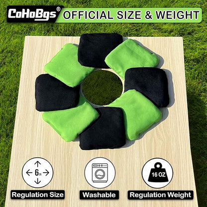 CoHoBgs Corn Hole Bags Set 8, Professional Cornhole Bags Dual-Sided Slick & Stick Resin Filled Suede and Duck Canvas Bean Bag for Cornhole Game Includes Carry Case