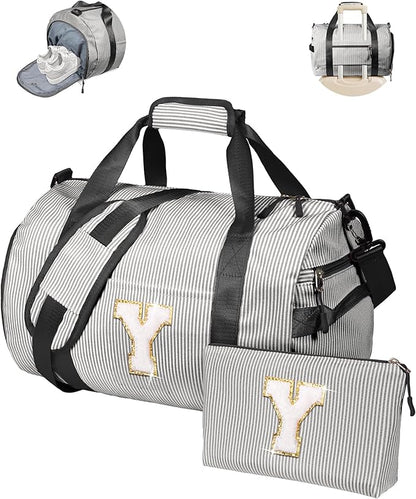 Daughter Birthday Gifts, Girl Gym Bag, Kids Monogram Overnight Duffel Bags with Shoe Compartment, Personalized Travel Bag with Makeup Pouch, Ballet Recital Gift for Teen Girls (Letter Y)