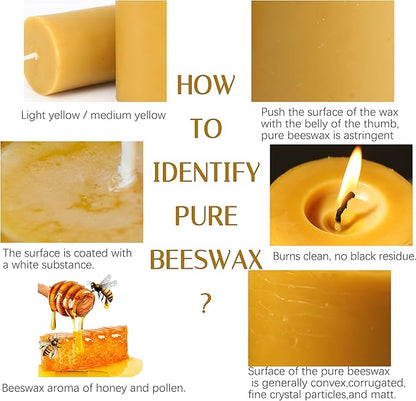 Natural Beeswax Candles 4 Packs, Beeswax Pillar Candles with 140 Hours Burn Time, Organic Emergency Candle Long Burning for Home Room, Smokeless & Dripless, 2x4 inch