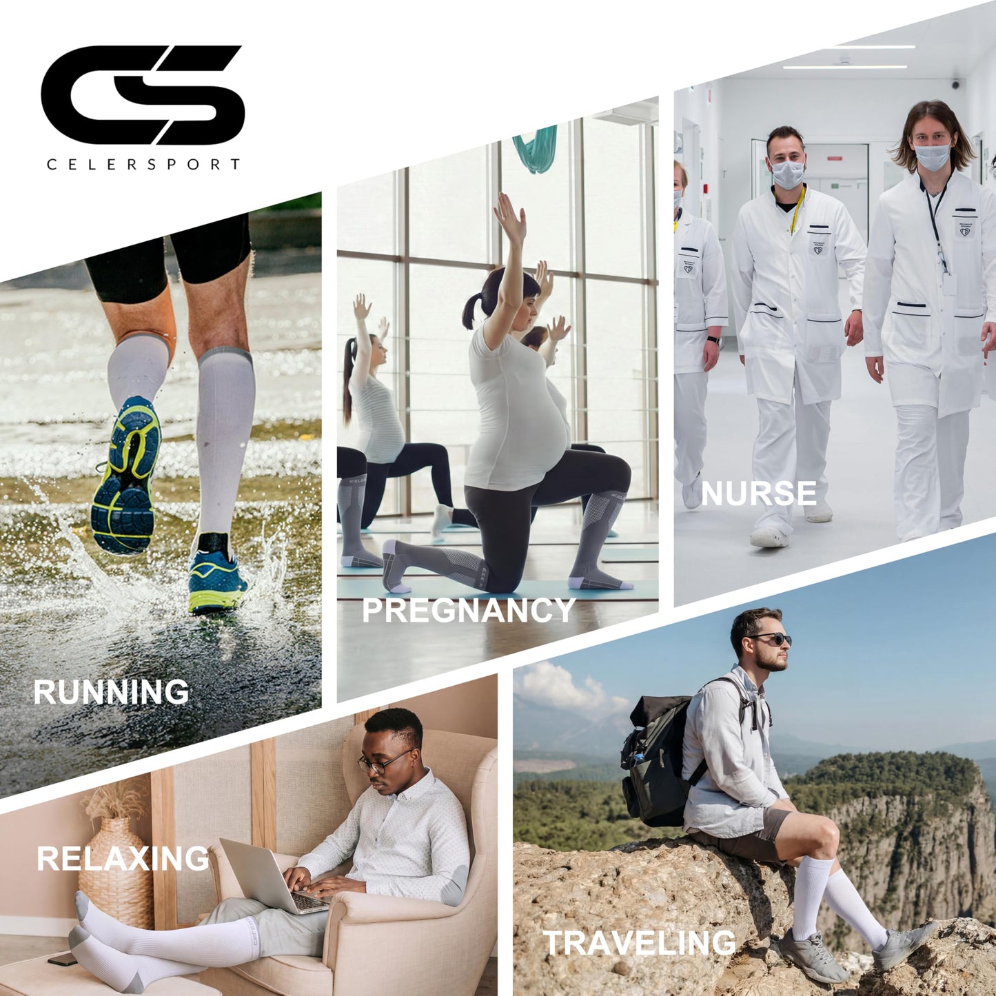 CS CELERSPORT 3 Pairs Compression Socks for Men Women