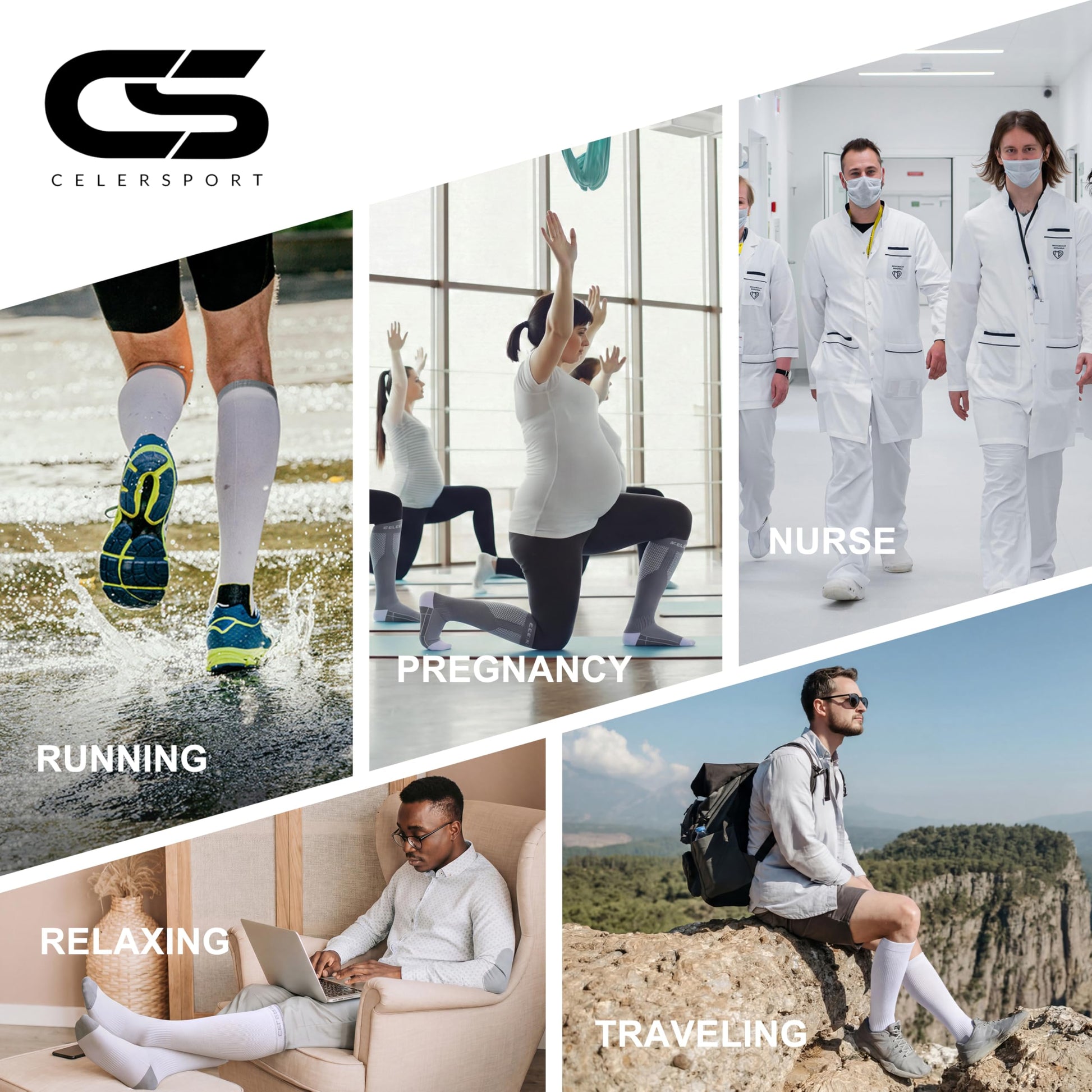 CS CELERSPORT 3 Pairs Compression Socks for Men Women