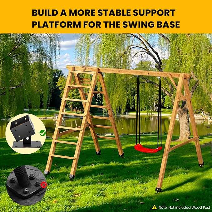 4 Pack Adjustable Swing Brackets, Heavy Duty Stainless Steel Swing Set Kit for 4"x4"(Actual 3.5"x3.5") Wood Post,Protects Wood Legs,Enhances Stability, Suitable for Outdoor Patio, Garden, Black