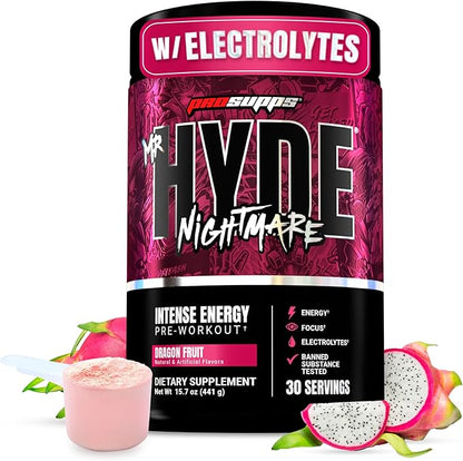 PROSUPPS Mr. Hyde Nightmare Pre Workout Powder with Caffeine & Beta Alanine - Preworkout for Intense Energy, Mental Focus & Performance - Gym & Fitness Supplements (Dragon Fruit, 30 Servings)