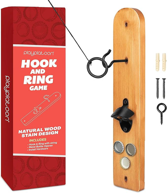 Play Platoon Hook and Ring Toss Bar Game for Adults - Wood Toss Ring Game for Adults - Perfect