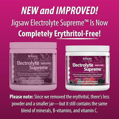 Jigsaw Health Electrolyte Supreme | Broad Spectrum of Electrolytes + Trace Minerals | Berry-Licious Flavor | 60 Servings (Jar)