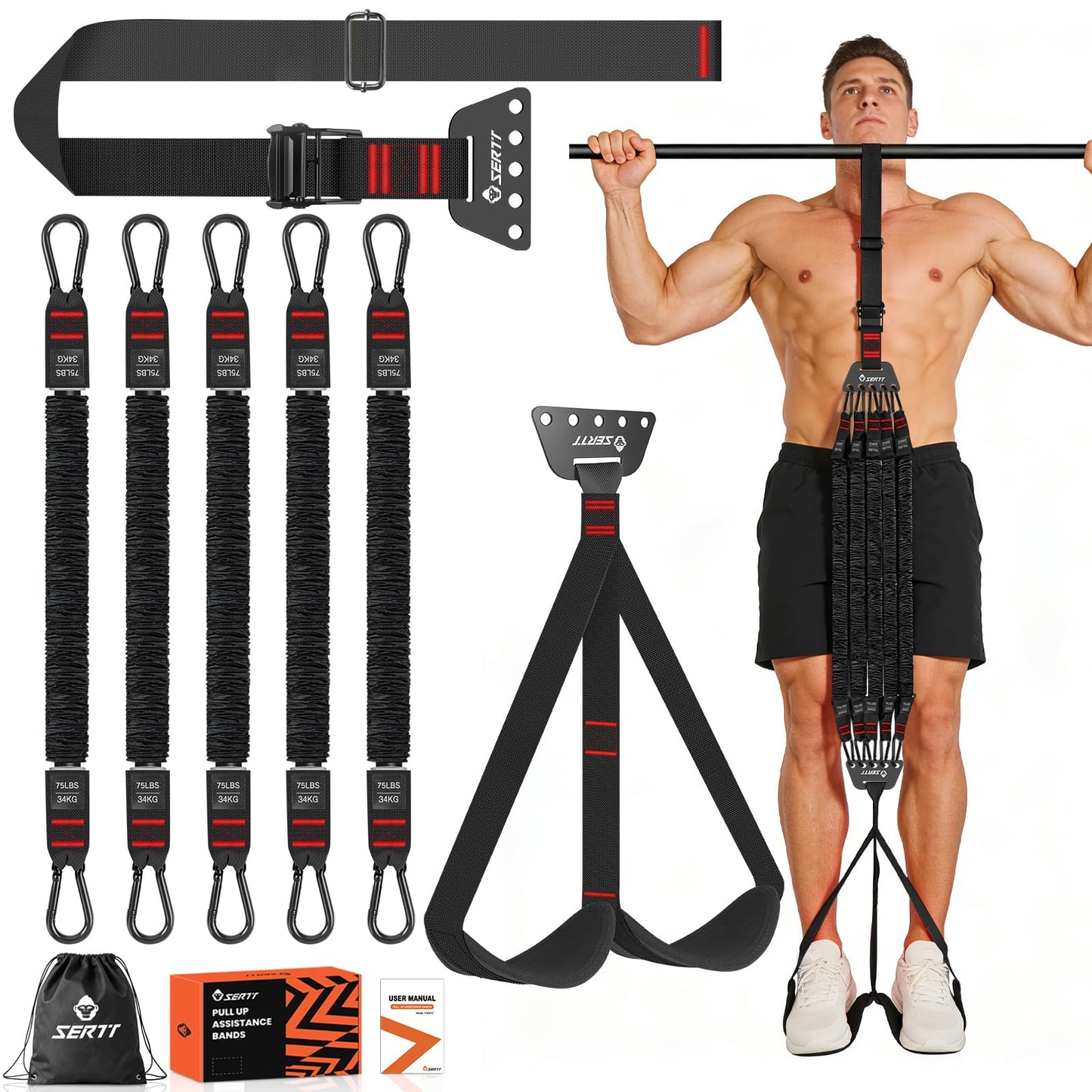 SERTT Adjustable Pull Up Assistance Band, Heavy Duty Assisted Pull Up Bands Support 375lbs, Upgrade