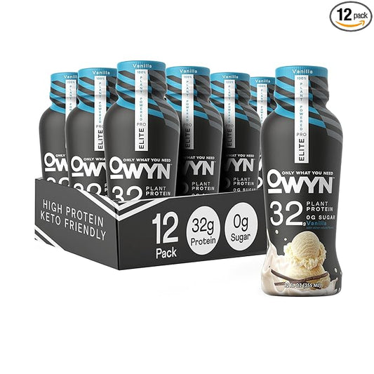 OWYN Only What You Need Pro Elite Vegan Plant Based High Protein Shake, Vanilla, 12 Pack, 32g