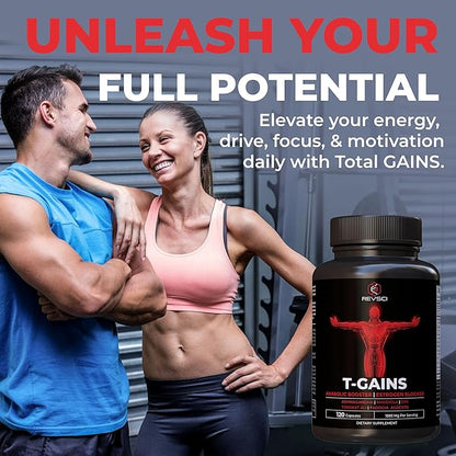 Anabolic Booster & Muscle Builder, T-GAINS Testosterone Supplement for Men, TRT Test Booster & Estrogen Blocker, HGH Supplements for Men - Tongkat Ali Fadogia Agrestis for Muscle Growth, 120 Caps