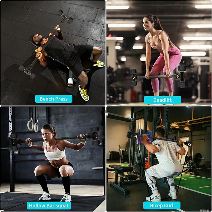 3 in 1 Dumbbell Converter Bar Set - Convert Dumbbells to Barbell & Kettlebell for Home Gym, Multi-Functional Strength Training Bar with Secure Clamps, Space-Saving Weight Lifting System (Black)