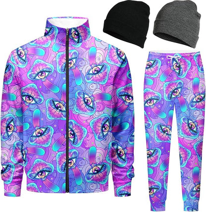 DOOPCCOR Men Track Suits Sets 80s outfit for men tracksuits sweatsuits 2 Piece sets Zip Casual Jogging 2 Knit Beanie