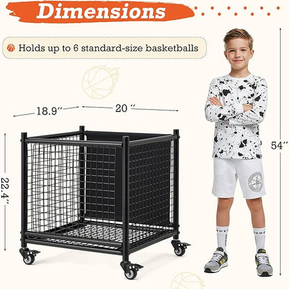 AECOJOY Ball Cart Storage, Rolling Basketball Bin with Wheels for Garage, School, Gym, Sports Equipment and Toy Organizer, Indoor & Outdoor