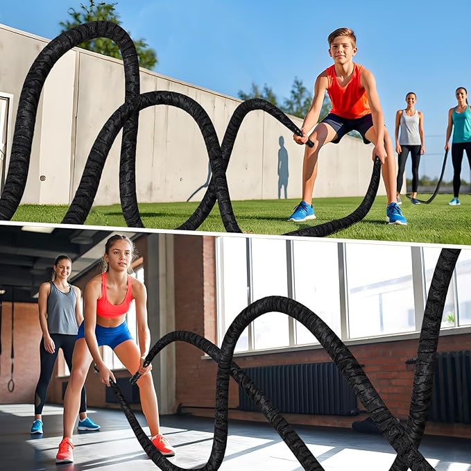 Battle Ropes for Home Gym, Exercise Rope 1.26/1.5inch, 30 40FT Heavy Battle Rope Weighted Battle Rope Training Heavy Rope for Workout Exercise