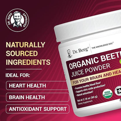 Dr. Berg Raw Organic Beet Powder from Real Earth-Grown Beets ??USDA Certified Organic Beet Root Powder to Support Nitric Oxide Levels, Energy, Blood Flow, & Heart Health* ??30 Servings