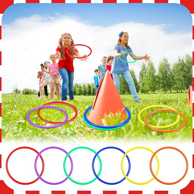 Civaner 72 Pcs Ring Toss Rings Game Plastic Carnival Ring Toss for Speed Agility Practice, Fun Target Toys Carnival Halloween Party Favors Throw Bottle Sports Yard Family Game