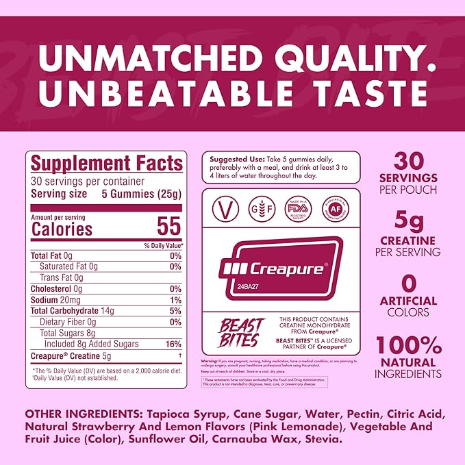 Creatine Infused Gummies - 5g Creapure Creatine Monohydrate Per Serving - NSF Certified for Sport - 30 Servings