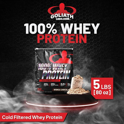 Goliath Labs 100% Whey Protein, Cold Filtered Whey Protein - Rapid Amino Acid Delivery - Natural Coco for a Rich Chocolate Flavor - Tub Weighs 5 Pounds, Contains 68 Servings