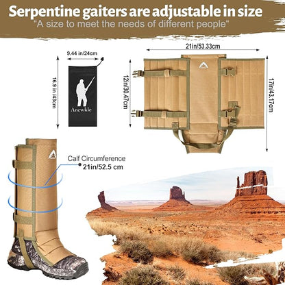 Snake Gaiters Waterproof Lower Legs Snake Guards Snake Guards Bite Protection Adjustable Snake Proof Gaiters for Farm Working Hiking Hunting, Khaki