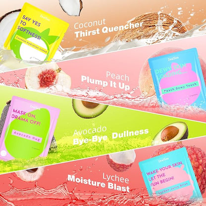 ZealSea Clean Beauty Face Masks Skincare, Minimalism 15 Ingredients Sheet Mask, Deep Hydration Facial Mask for Bouncy & Glowing, Sleepover Spa Party Supplies, Women Teen Girl Gifts Trendy Stuff, 7Pack