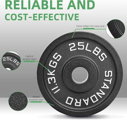 Olympic Cast Iron 2-Inch Weight Plate for Strength Training & Weightlifting, Home Gym, Multiple Weights Available