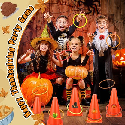 Jenaai 26 Pieces Fall Thanksgiving Ring Toss Game Outdoor Carnival Party Games Include 6 Pcs Fall Plastic Cones 20 Pcs Toss Rings for Thanksgiving Garden Throwing Toy Supply