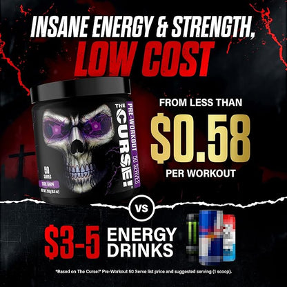 JNX SPORTS The Curse! Pre Workout Powder for Men & Women, Caffeine, Beta-Alanine, Creatine, L-Citrulline, 50 Servings, Dark Grape Flavor ??Boost Energy, Strength & Focus