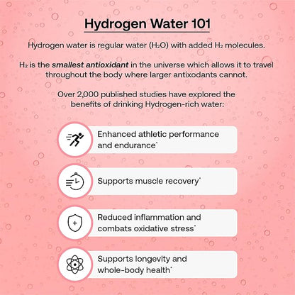 Hydrogen Water + Electrolytes Drink Mix | H2 Hydration Packets with Molecular Hydrogen, Sodium, Potassium, Magnesium, Calcium, and Minerals | No Sugar | Raspberry 25 Ct