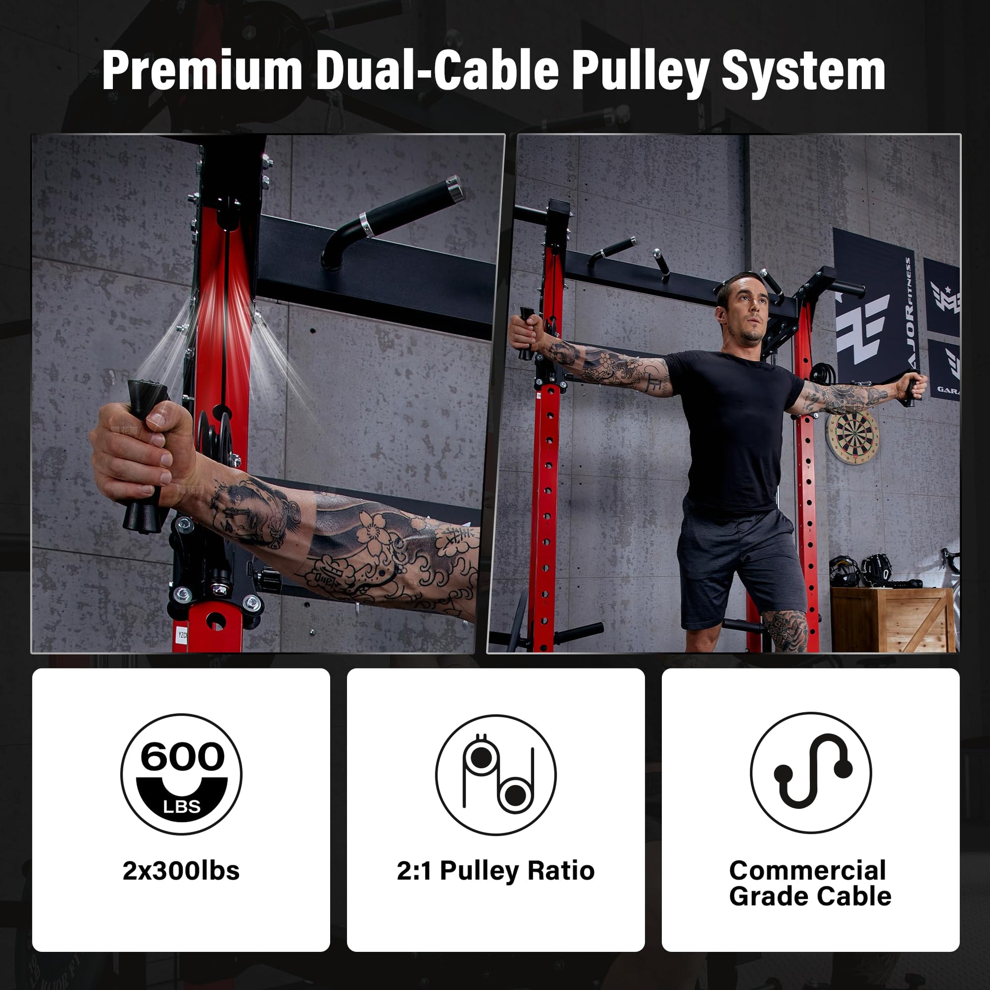 MAJOR FITNESS F22 Power Rack, 1600lbs All-in-One Squat Rack with Cable Crossover, Dual Pulley