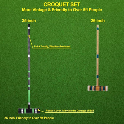 [6 Players] Premium Croquet Set 35'' for Families, Croquet Set with Carrying Bag for Yard Outdoor Lawn Backyard Games for Kids Adults All Ages