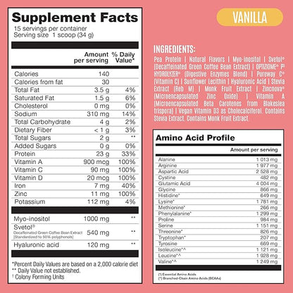 Fitmingo Vegan Protein Powder with Inositol, Collagen Boosters, Hyaluronic Acid and Vitamins | Low Carb, Dairy Free, Low Calorie | 23g Plant Based Blueberry Protein Powder with Myo-Inositol