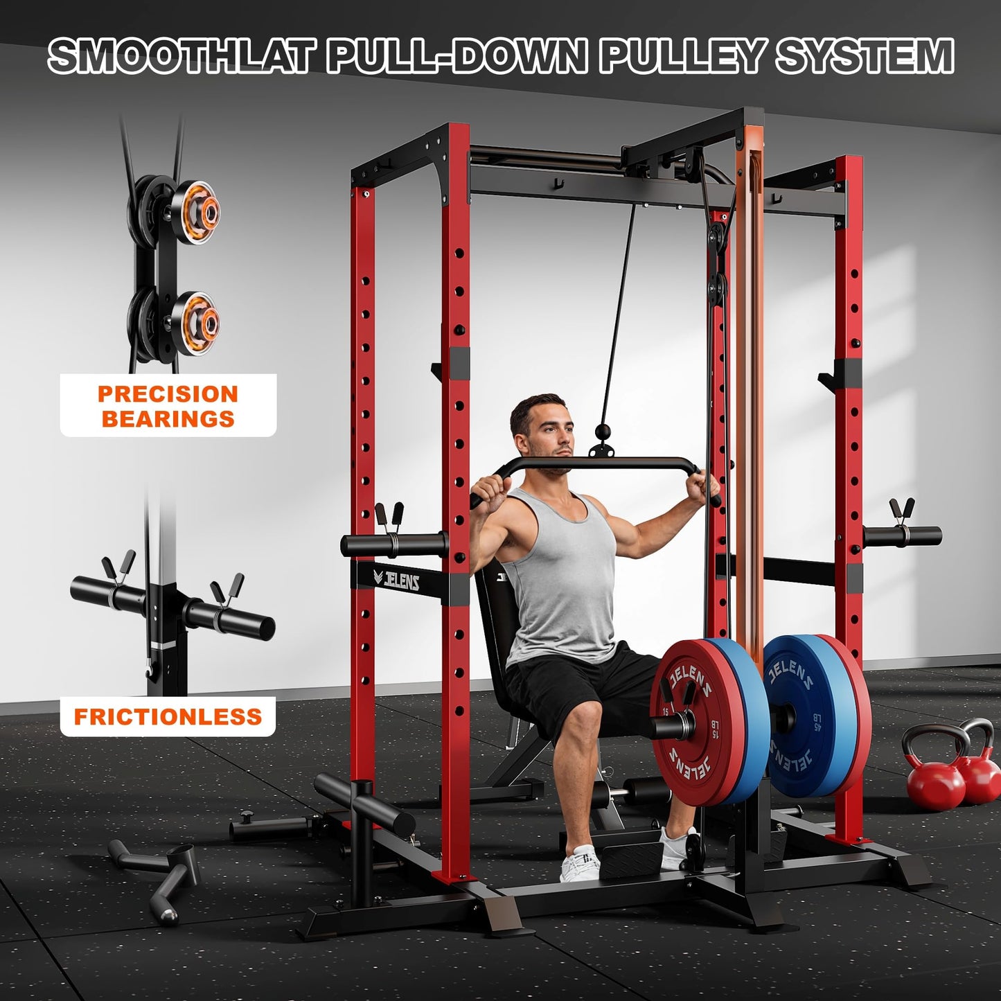 JELENS S21 Power Cage, Multi-Function Power Rack with Adjustable Cable Crossover System, 2000LBS