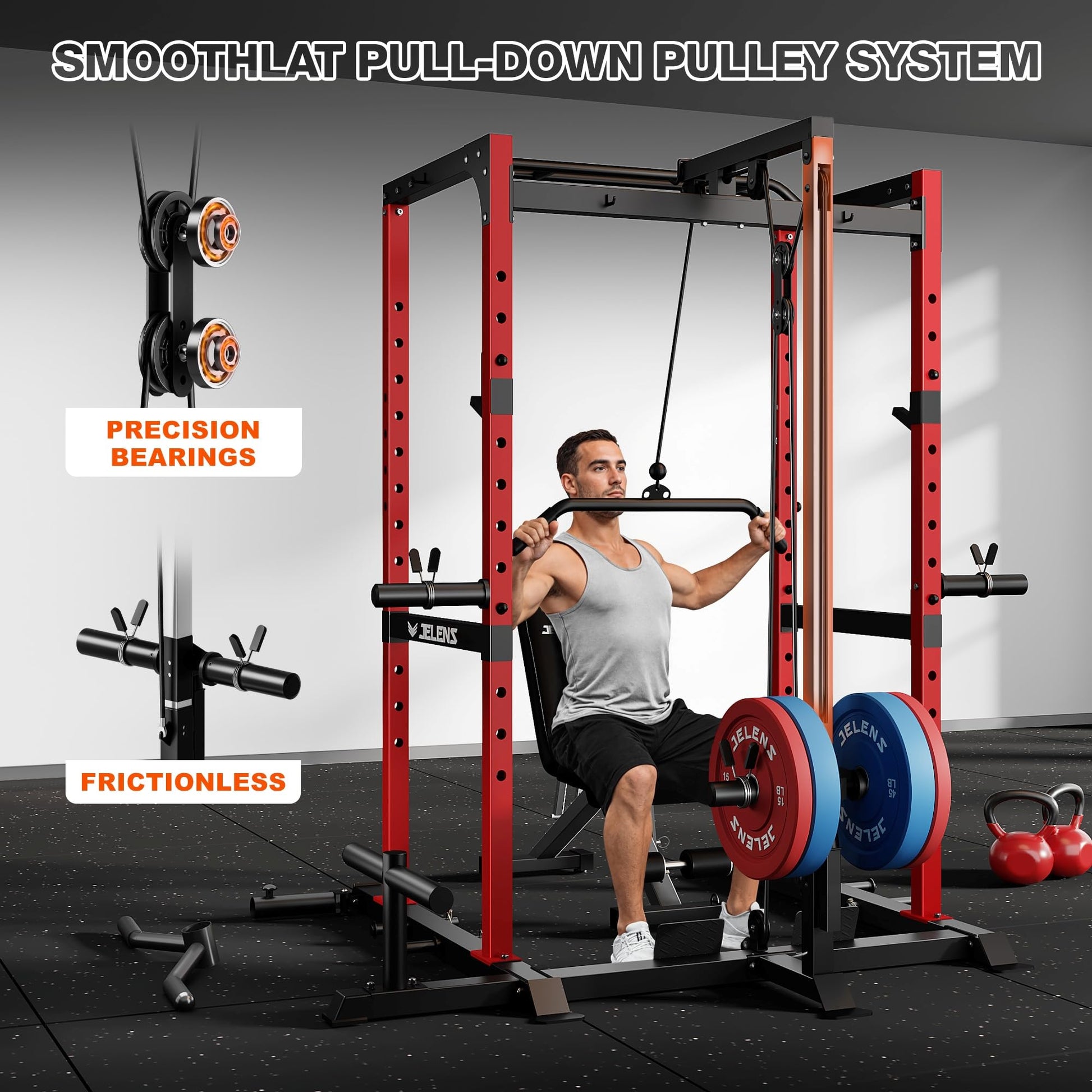 JELENS S21 Power Cage, Multi-Function Power Rack with Adjustable Cable Crossover System, 2000LBS