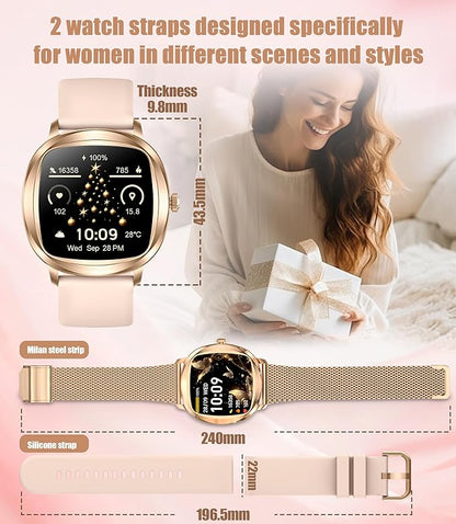 Women's 2pc Band Sports Watch/Smart Watch 1.72" Fitness Tracker with Heart Rate Monitor, 100+ Sports Modes, Sleep Tracking, 7-Day Battery, IP68 Waterproof (Gold)