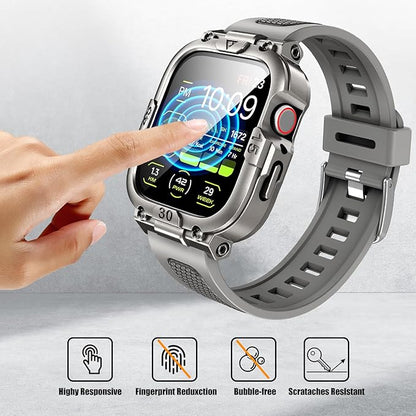 Dsytom Waterproof Case with Band Compatible for Apple Watch Band 46mm 45mm 44mm 42mm(S11/10) 41mm 40mm for Men,Rugged Smartwatch Strap with Built-in Tempered Glass Screen Protector for iWatch Series 11/10/9/8/7/6/5/4/SE