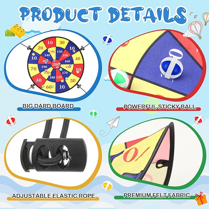 29" Dart Board Game Trampoline Accessories, Toss Game Dartboard with 20 Sticky Balls, Indoor & Outdoor Trampoline, Sport Fun Party Play Toys for Birthday Gifts